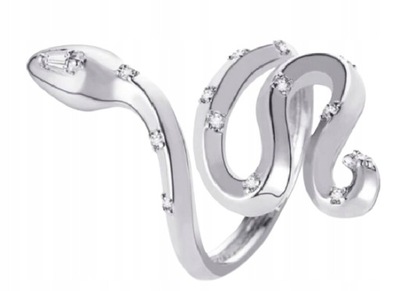 pierścionek wąż kolor srebrny z cyrkoniami
