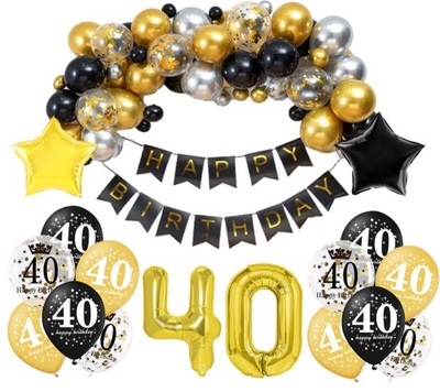 Balony 40 URODZINY Czterdziestka Dekoracje Złoty