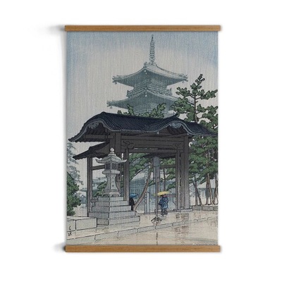 Świątynia Japonia grafika w ramce A3 dębowe drewno