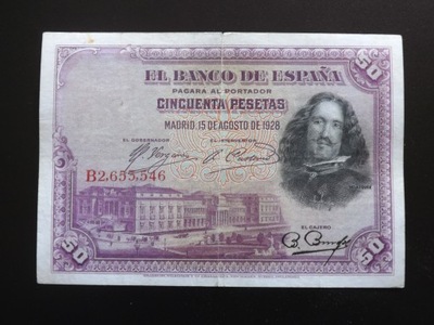 Hiszpania 50 Pesetas 15. Agosto 1928 st. 3+