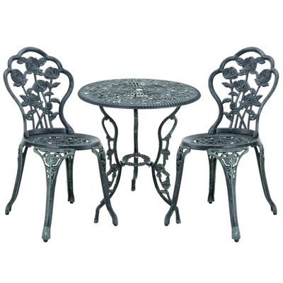 Sada záhradného nábytku Okrúhly stôl s 2 stoličkami Liatinový Tmavozelený