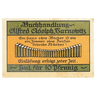 Banknot, Niemcy, Tarnowitz, 10 Pfennig, livre, 192