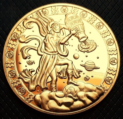 Znaki Zodiaku - Wodnik , pozłacany medal