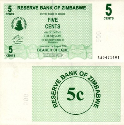 # ZIMBABWE - 5 CENTÓW - 2006 - P-34 - UNC