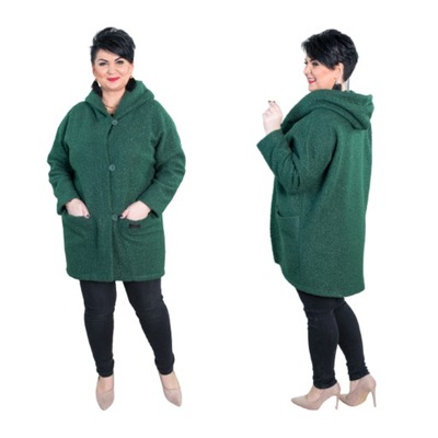 Płaszcz Oversize z Bukli butelkowy Plus Size M