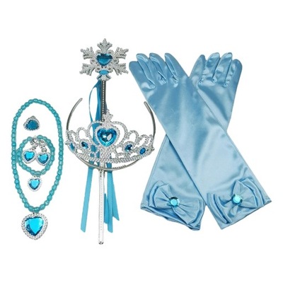 Akcesoria księżniczki Rękawiczki Różdżka Korona Zestaw biżuterii Naszyjnik w kolorze niebieskim