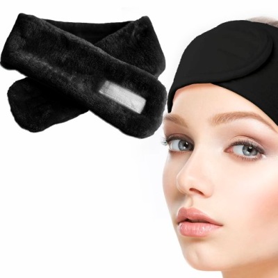OPASKA KOSMETYCZNA DO WŁOSÓW PLUSZOWA NA RZEP CZARNA CHILA