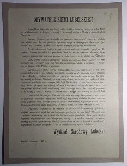 Odezwa, listopad 1915, LUBLIN, Obchody Powstania