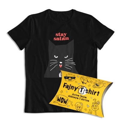 Koszulka T-shirt kontrowersyjna dla fanów kotów "Stay satan" M