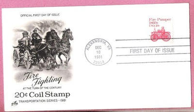 USA 1981, FDC, straż pożarna, ratownictwo, stary wóz strażacki