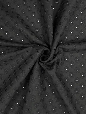 Batyst haftowany czarne kwiaty tkanina ażurowy