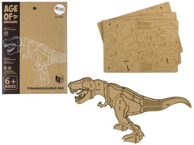 Drewniane Puzzle Przestrzenne 3D TRex Składanka Edukacyjna 22 Elementy