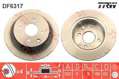 TRW DISKAI STABDŽIŲ 2SZT. GAL. NISSAN CUBE TIIDA 1.5-1.8 01.03- 