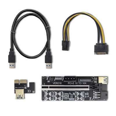 Qoltec Riser PCI-E 1x-16x USB3.0 SATA/ PCI-E 6 pin