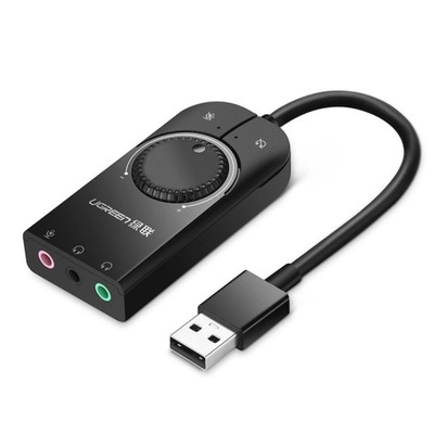 Ugreen Zewnętrzna Karta Dźwiękowa USB 2.0 - Regulacja Głośności, Czarny