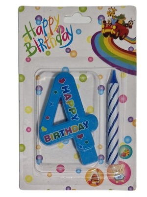 Świeczka urodzinowa na tort niebieska napis cyfra "4"