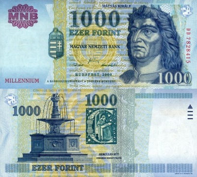 # WĘGRY - 1000 FORINTÓW - 2000 - P-185 - UNC seria MILLENNIUM