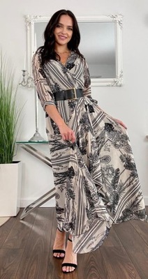 Suknia długa sukienka beż - czarny 42 XL NOWOŚĆ