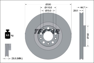 TEXTAR DISCOS DE FRENADO 2SZT. PARTE DELANTERA ALFA ROMEO GIULIA STELVIO 2.0  