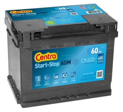 АККУМУЛЯТОР CENTRA CK600 60AH 680A AGM START-STOP