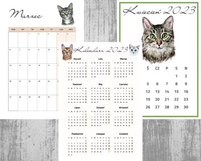 Kalendarz Planer miesięczny Koty 2023