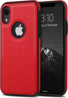 Czerwone etui case iPhone XR grube mocne skórzane