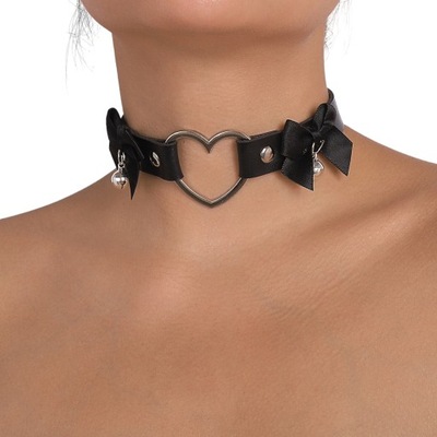 Naszyjnik Choker Obroża Czarna Serce Kokardki 19mm