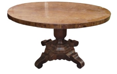 Owalny stół biedermeier z mahoniu noga gruszka XIXw.