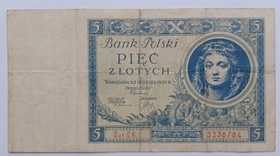 Banknot II RP 5 zł 1930 rok SERIA: CK