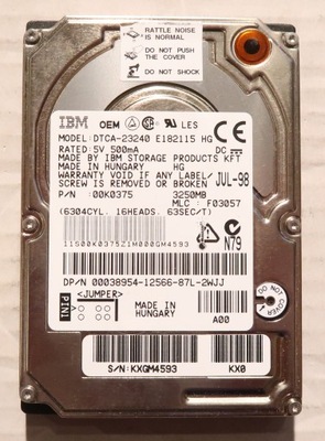 Dysk 2,5' 3GB 3250MB IDE PATA IBM DTCA-23240