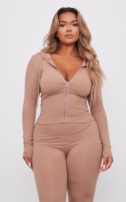 PRETTYLITTLETHING BEŻOWA DOPASOWANA BLUZA ZAMEK KAPTUR 5EU NG4__S