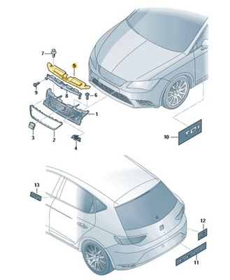 DANGTIS VIRŠUTINĖ PRIEKINĖS GROTELĖS SEAT LEON III OE 