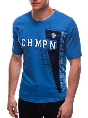 T-shirt męski z nadrukiem 1710S niebieski M