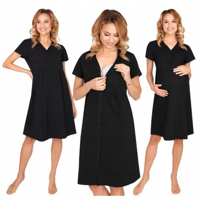 KOSZULA NOCNA CAŁA ROZPINANA CIAŻOWA DO PORODU KARMIENIA CZARNA BAWEŁNA XL