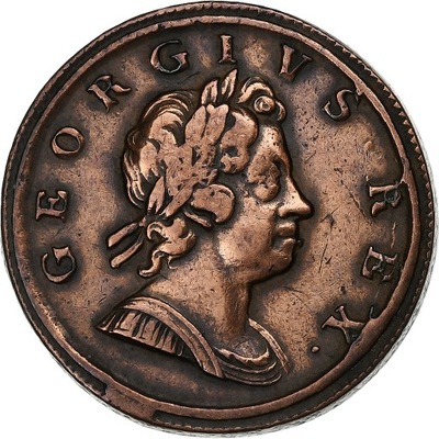 Wielka Brytania, George I, 1/2 Penny, 1717, Miedź,