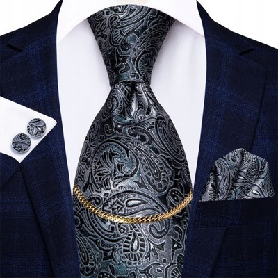 Męski jedwabny krawat Hi-Tie w czarną, luksusową kratę