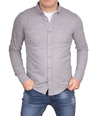 Koszula męska szara gładka bawełna PL do jeansów L