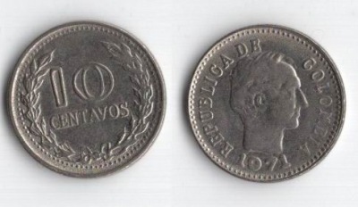 KOLUMBIA 1971 10 CENTAVOS PRZERWA PO DE