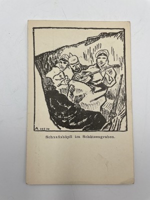 Stara pocztówka niemiecka "Schnadahüpfl w okopach"