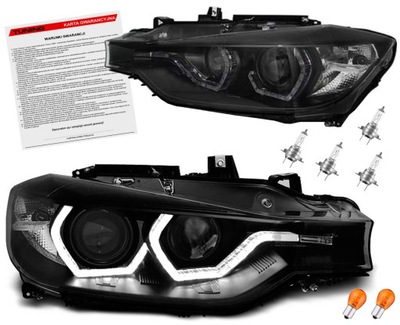 Bmw 3 f30 lci 15-18 лампи фари black чорні led кільця денні drl h7 фото №1