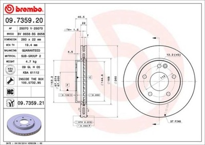 ДИСКИ ТОРМОЗНЫЕ ТОРМОЗНЫЕ ПЕРЕД BREMBO 09.7359.21 09735921