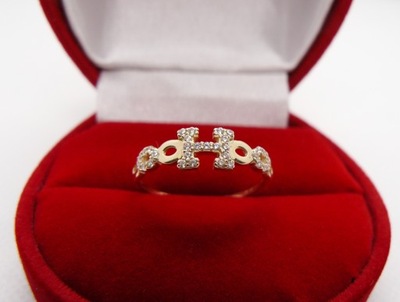 złoty pierścionek z cyrkoniami HERME pr 585