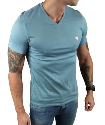 T-shirt błękitny v-neck Guess M2YI37 I3Z11 G7DV BLUE SLIM FIT - M