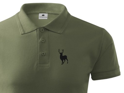 MORO KOSZULKA KHAKI POLO NADRUK JELEŃ BYK - S