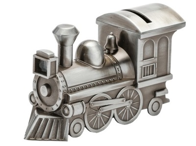 Skarbonka srebrna metalowa lokomotywa pociąg
