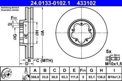 2X DISCO DE FRENADO FORD PARTE DELANTERA TRANSIT 2,0-2,2 TDCI 12- 24.0133-0102.1  