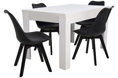 Stół biały 80x120/160 cm i 4 krzesła czarne
