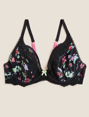 65G UK 30F M&S Emilia Satin Floral Wired Plunge Bra