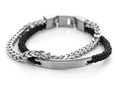 BRANSOLETA MĘSKA FOSSIL JF03325040 CZARNA SZNUREK STAL CASUAL