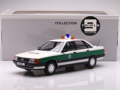 Audi 100 C3 - 1989 - Polizei, alpine white/green Triple9 1:18